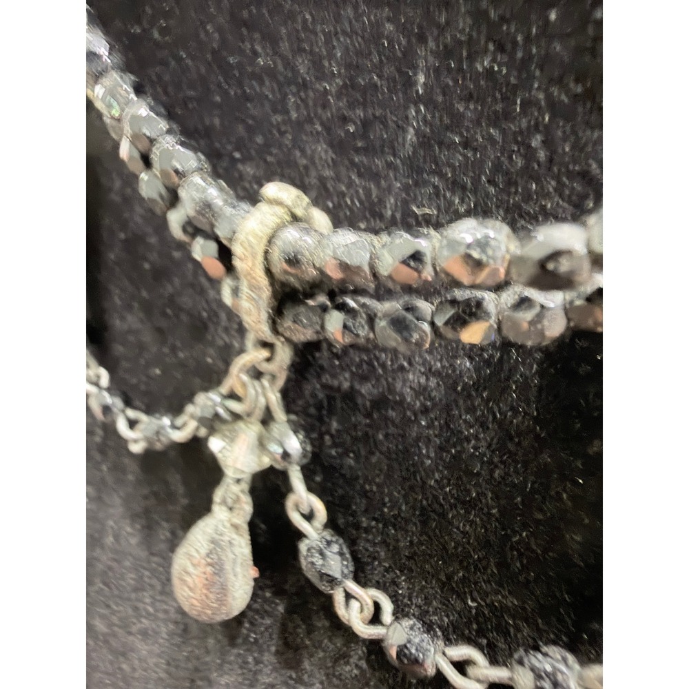1928 Jewelry Black Faceted Bead Multi Strand Statement Necklace Silver Tone 18in - Picture 4 of 5